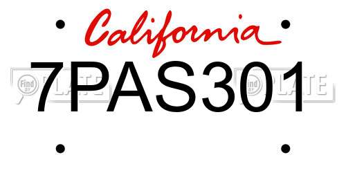 7PAS301 California License Plate