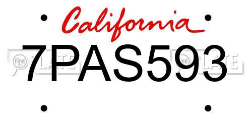 7PAS593 California License Plate