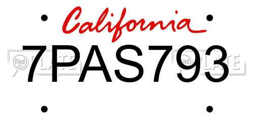 7PAS793 California License Plate