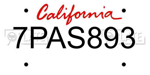 7PAS893 California License Plate