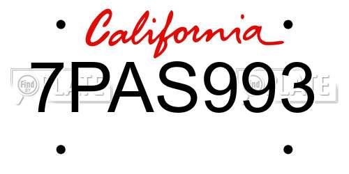 7PAS993 California License Plate
