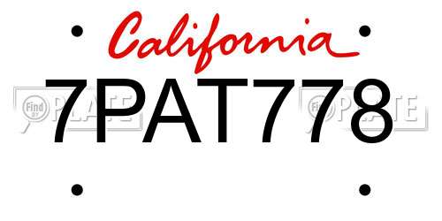7PAT778 California License Plate