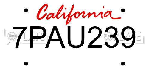 7PAU239 California License Plate