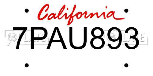 7PAU893 California License Plate
