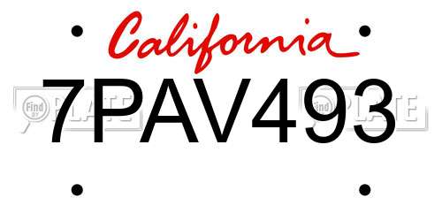 7PAV493 California License Plate