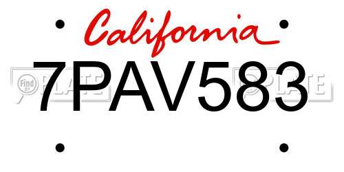 7PAV583 California License Plate