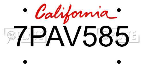 7PAV585 California License Plate