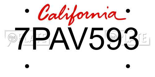 7PAV593 California License Plate