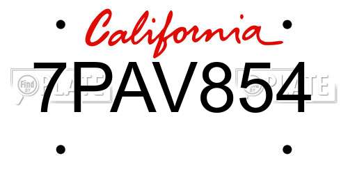 7PAV854 California License Plate
