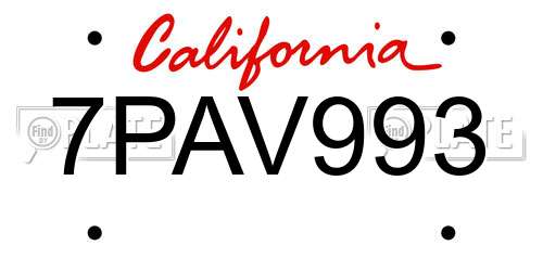 7PAV993 California License Plate