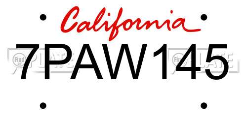7PAW145 California License Plate