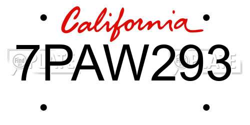 7PAW293 California License Plate