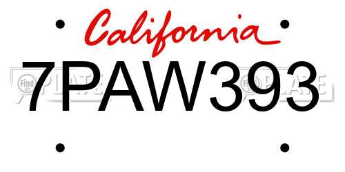 7PAW393 California License Plate