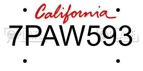 7PAW593 California License Plate