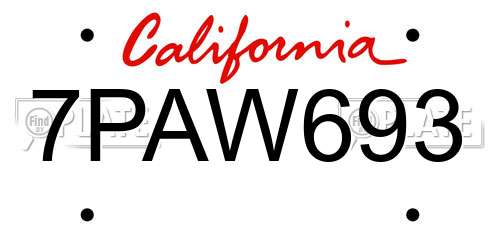 7PAW693 California License Plate