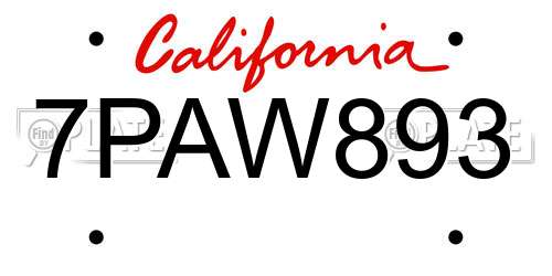 7PAW893 California License Plate