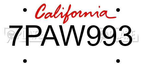 7PAW993 California License Plate