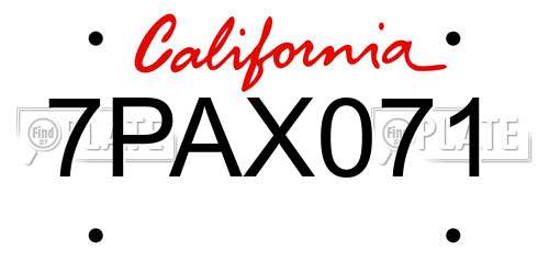 7PAX071 California License Plate