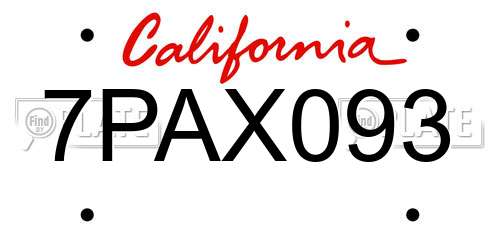 7PAX093 California License Plate