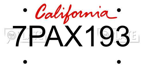 7PAX193 California License Plate