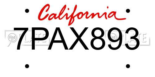 7PAX893 California License Plate