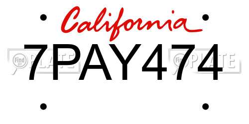7PAY474 California License Plate
