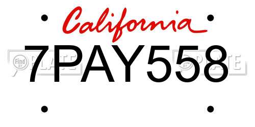 7PAY558 California License Plate