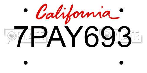 7PAY693 California License Plate