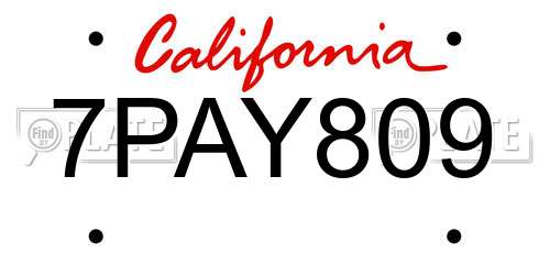 7PAY809 California License Plate