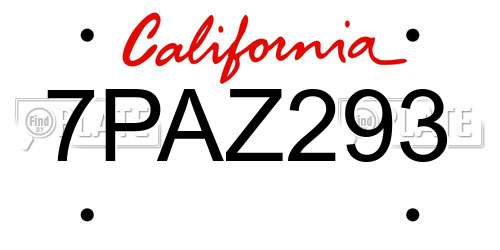 7PAZ293 California License Plate