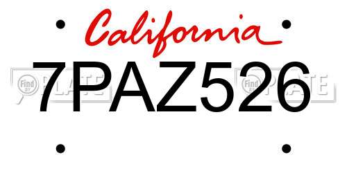 7PAZ526 California License Plate