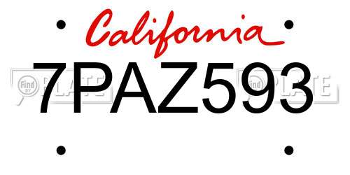 7PAZ593 California License Plate