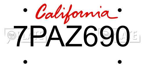 7PAZ690 California License Plate