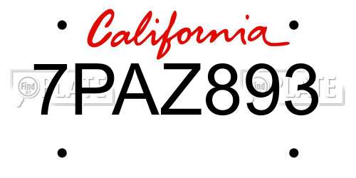 7PAZ893 California License Plate