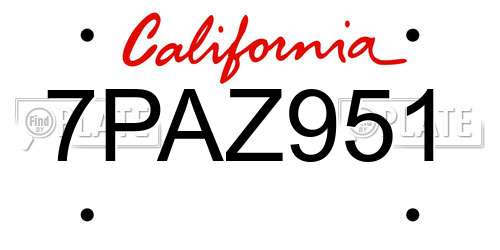 7PAZ951 California License Plate