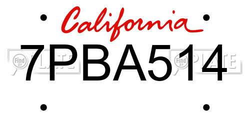 7PBA514 California License Plate