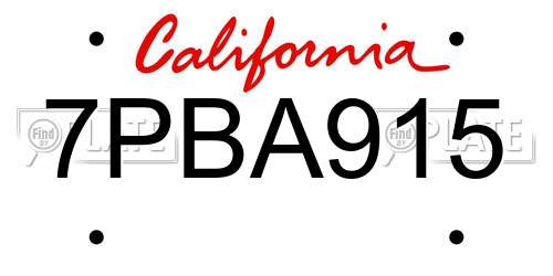 7PBA915 California License Plate