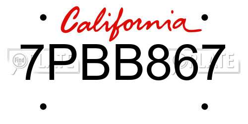 7PBB867 California License Plate