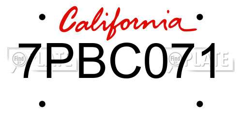 7PBC071 California License Plate