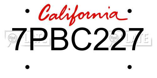 7PBC227 California License Plate