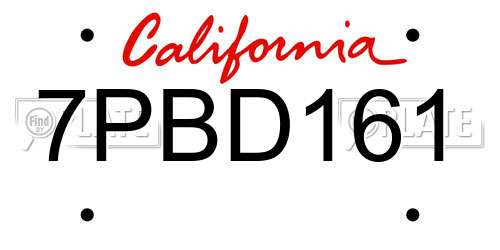 7PBD161 California License Plate