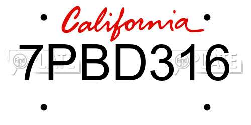 7PBD316 California License Plate