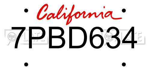 7PBD634 California License Plate
