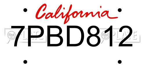 7PBD812 California License Plate