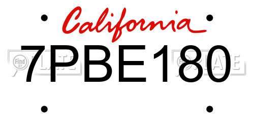 7PBE180 California License Plate
