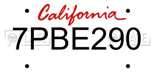 7PBE290 California License Plate