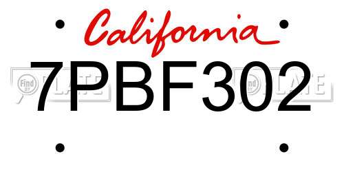 7PBF302 California License Plate