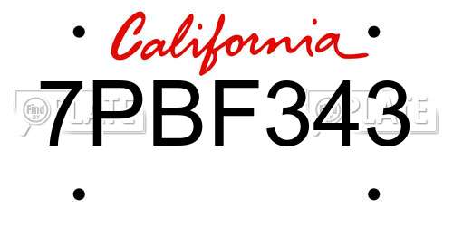 7PBF343 California License Plate