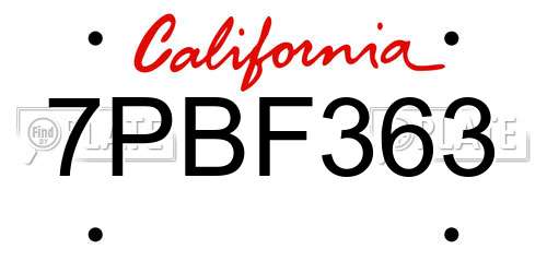7PBF363 California License Plate