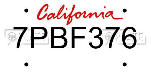 7PBF376 California License Plate